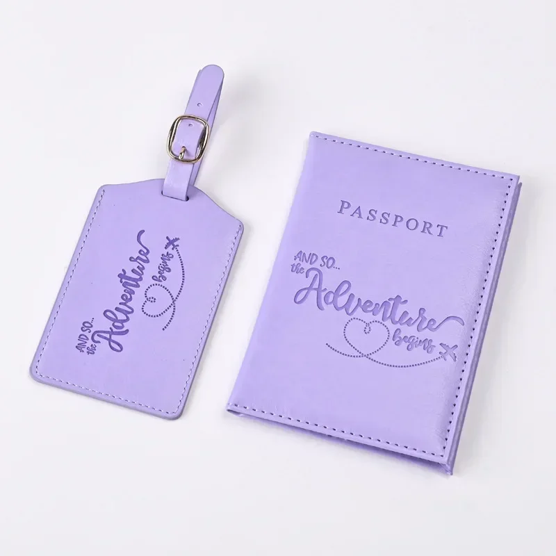Travel Accessories Gift Set - 남녀공용 보라색 PU 가죽 여권 거치대,