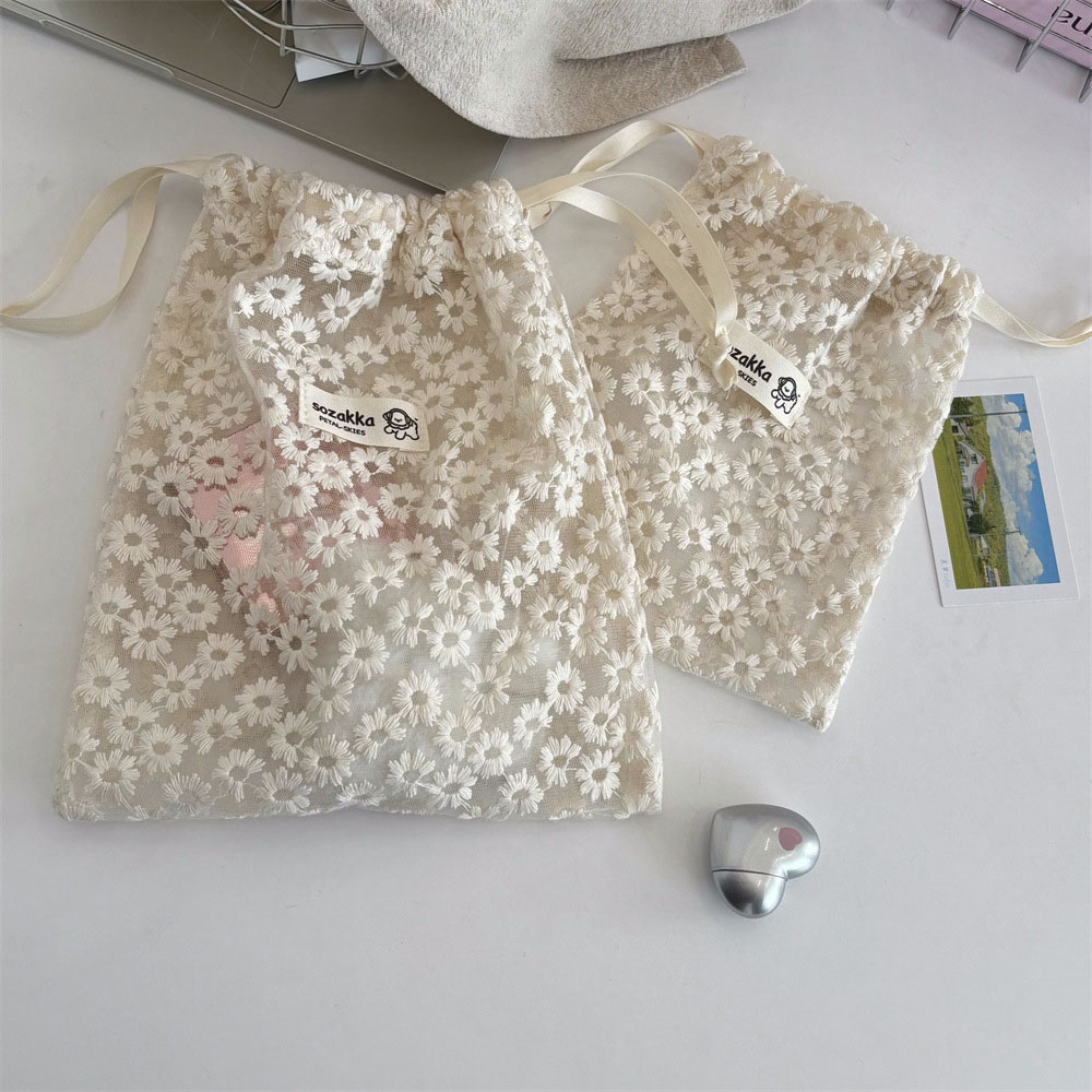 레이스 자수 데이지 메쉬 드로스트링 메이크업 가방 여름 - Travel Accessories Holder 리뷰 및 가격